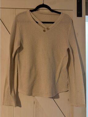 Women’s Long Sleeve Waffle Knit Top in Cream